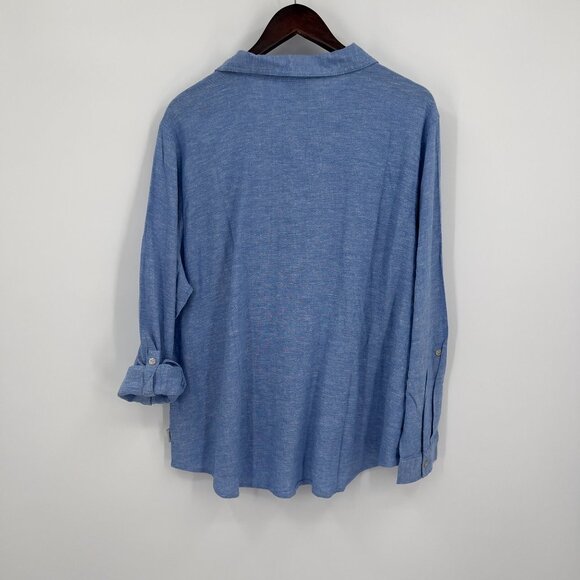 Orvis Women's Blue Linen Blend Button-Up Shirt XXL Long Sleeve Classic Fit - Picture 3 of 7